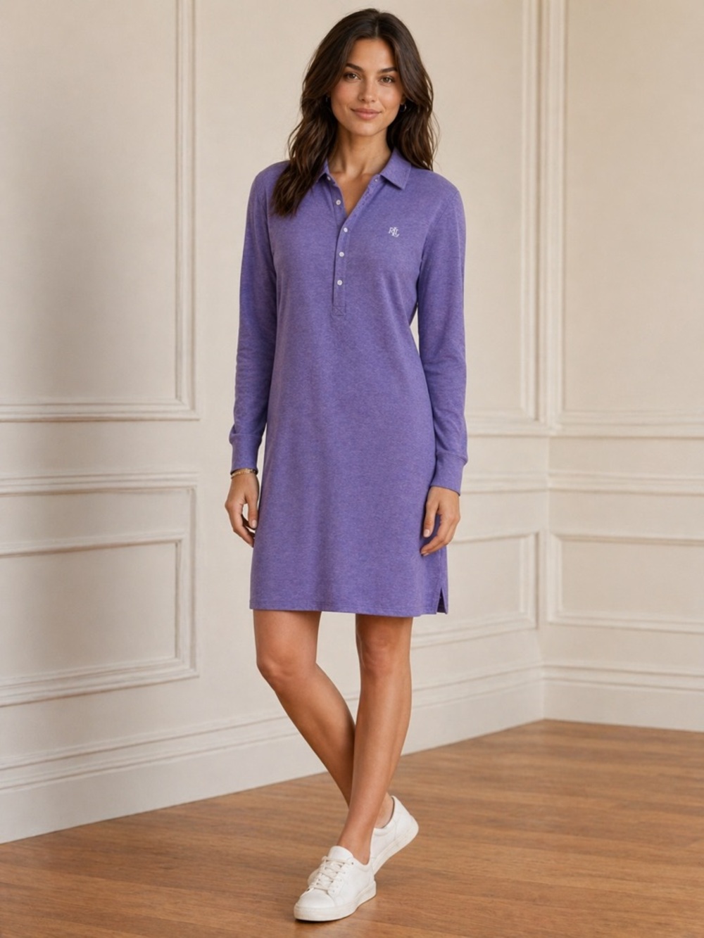 Lauren Ralph Lauren Shirt Dress Purple Long Sleeve Polo Dress NWT Size M